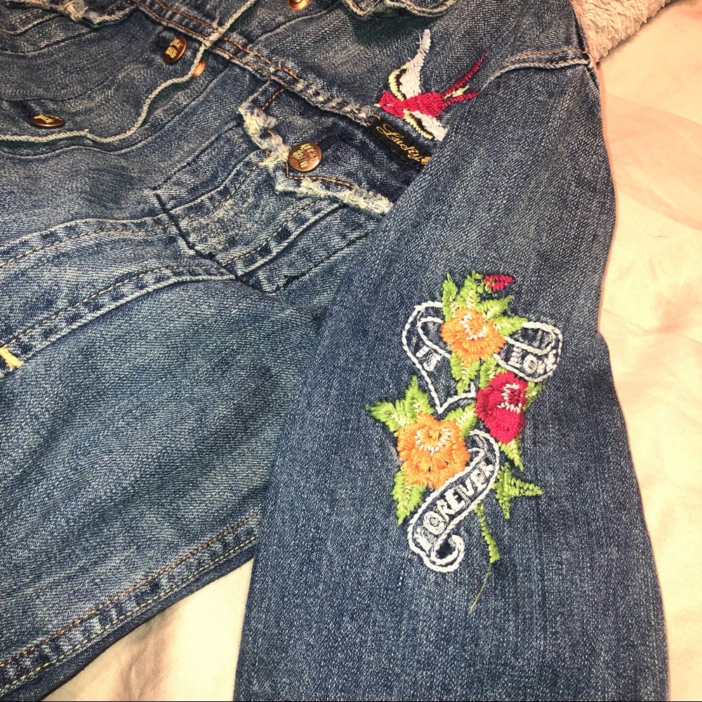 Lucky Brand Denim True Love is Forever Tattoo Jacket Medium - Picture 11 of 16